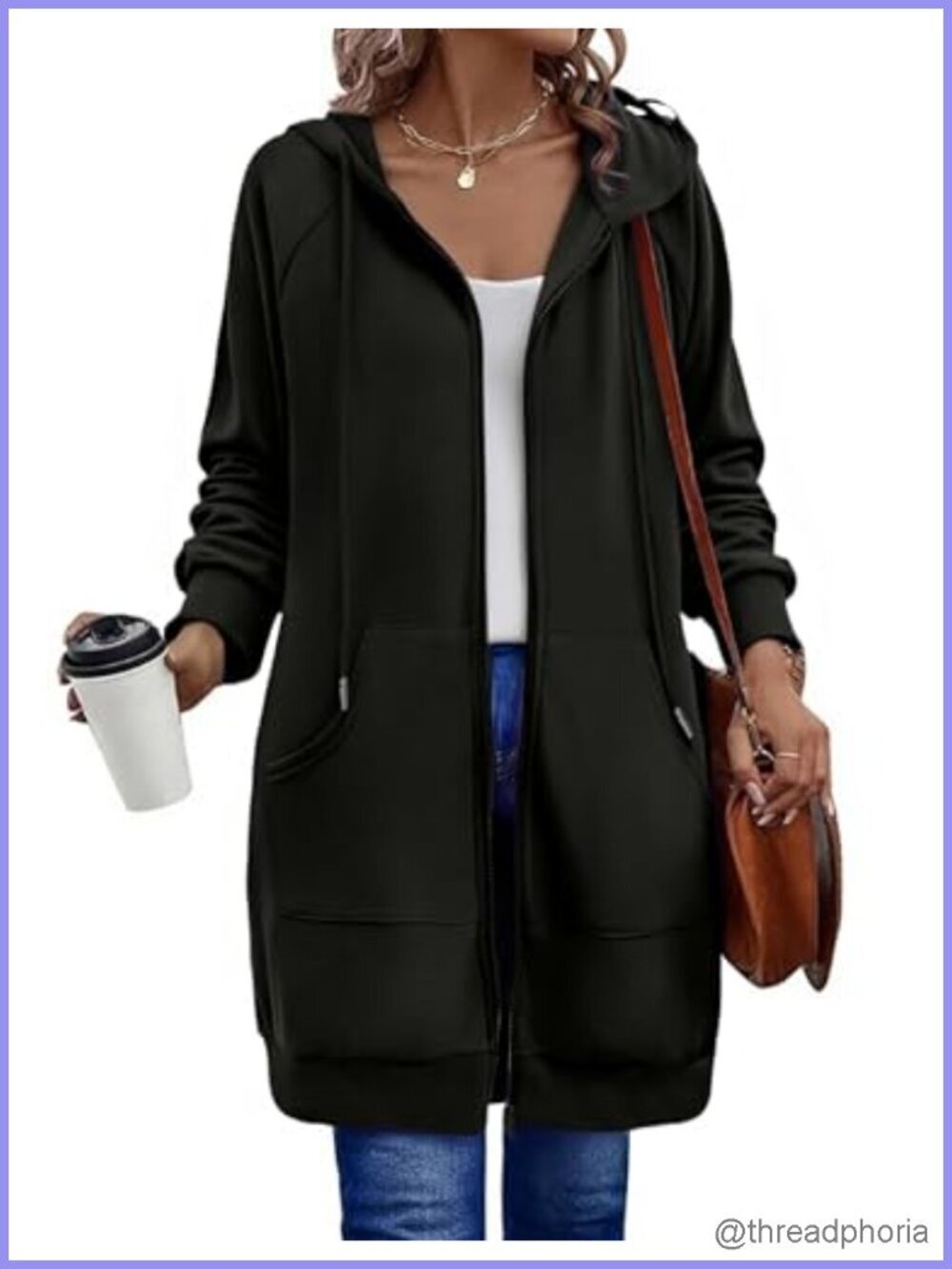 Oversized Zip Up Hoodie Long Tunic Sweatshirt Fleece Jacket with Pockets